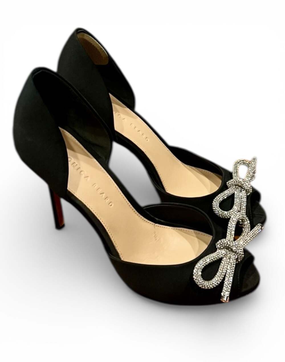 Veronica Beard Gadot Crystal Bow Satin Peep-Toe Pumps. SZ 8.5 NIB!MSRP$450